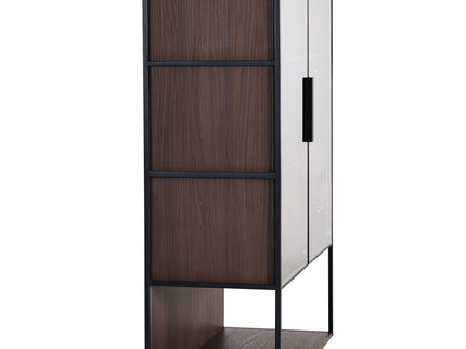 Modern Minimalist Tall Lighted Display Cabinet With Tempered Glass Door - Black / Dark Walnut