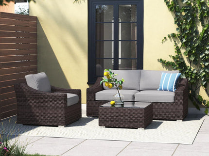 Outdoor Wicker Conversation Set With Cushions, All Weather