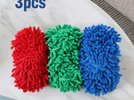 Microfiber Mop Slippers For Floor Cleaning, Machine Washable, 3 Pieces - Blue / Green / Red