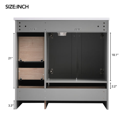 Shaker Free Standing Bathroom Vanity Cabinet With Sink, Soft Close Drawers, Soft Close Doors