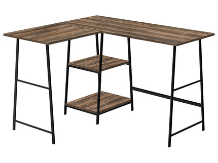 Computer Desk, Home Office, Corner, Storage Shelves, L-Shape, Work, Laptop, Contemporary, Modern - Brown