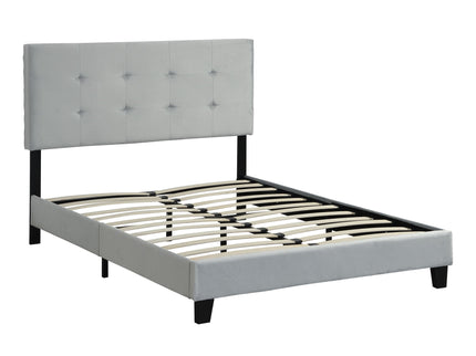 Queen Size Upholstered Platform Bed Frame With Pull Point Tufted Headboard, Strong Slat Support, Mattress Foundation, No Box Spring Needed - Gray
