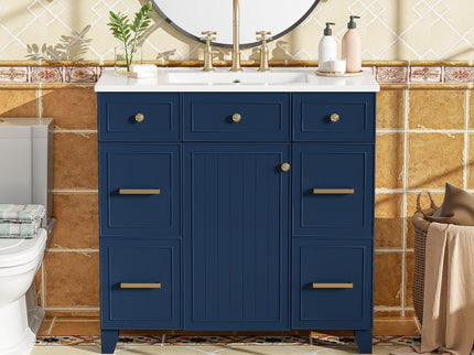 Bathroom Vanity With Ceramic Sink, Soft Close Doors, Adjustable Shelves