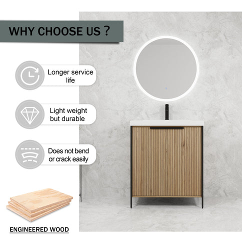 Modern Freestanding Bathroom Vanity With Resin Sink & Soft Close Cabinet Doors