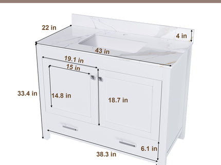 43" Bathroom Vanity, Multi Functional Cabinet, Doors And Drawer - White