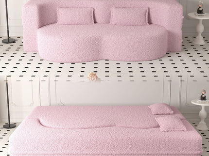 Modern Floor Sofa, With 2 Pillows, Convertible Teddy Fabric Foam Filled Bed
