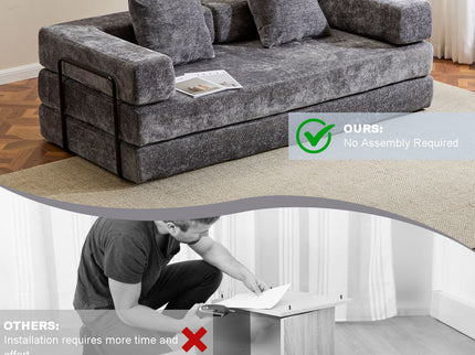 Convertible Floor Sofa Bed With Pillow Back Support Armrest