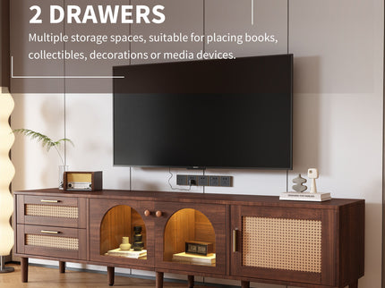TV Stand With 3 Cabinets & 2 Drawers, LED Light Media Console For TVs Up To 80" - Dark Brown