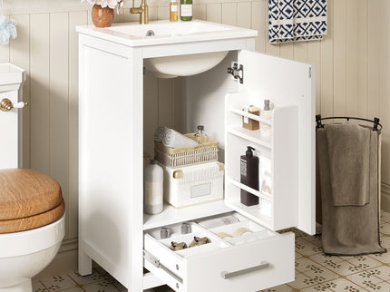 Bathroom Vanity With Ceramic Sink, Soft Close Drawers, Door Organizer, Divider Drawer, Adjustable Foot Pads
