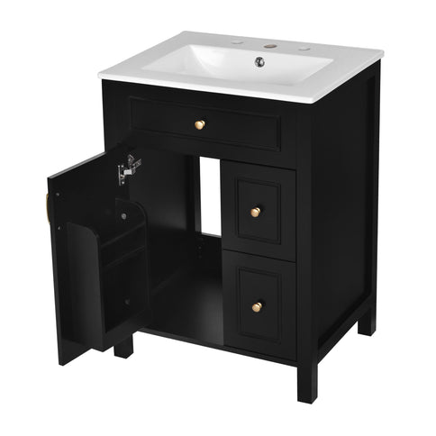 Elegant Bathroom Vanity With Ceramic Sink, Soft Close Doors And Drawers, Double Storage Racks