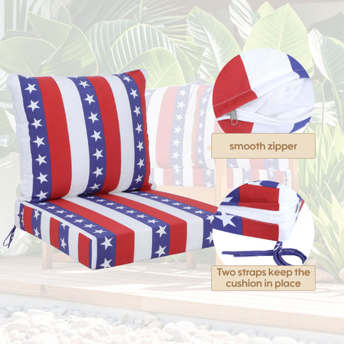 24X24 Inch Outdoor Deep Seat Cushion Set Waterproof Fade Resistant Patio Furniture Cushions With Removable Covers, Adjustable Straps & Handles (Set of 2) - Red