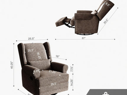 Extra Wide Swivel Recliner Glider Chair With Footrest - Brown