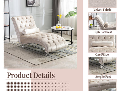 Chaise Lounge Indoor, Button Tufted Upholstered Chaise Lounge Chair With Pillow