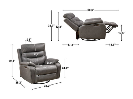 Liyasi - Dual Okin Motor Rocking And 240° Swivel Single Sofa Seat Recliner Chair Infinite Position, Head Rest With Power Function