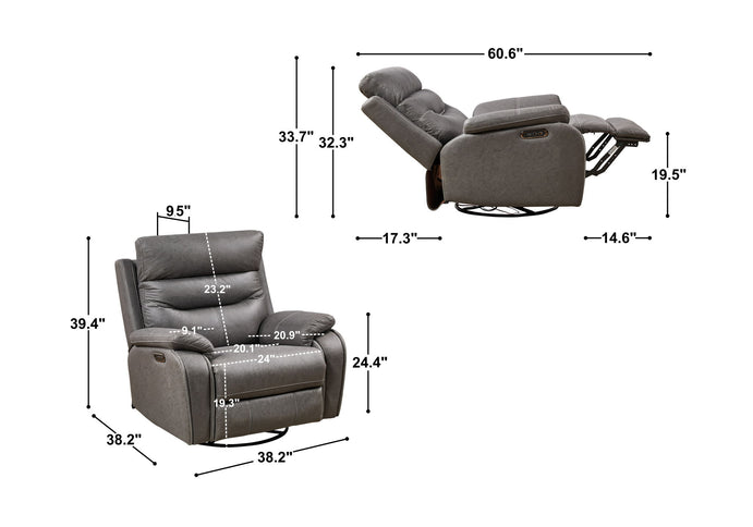 Liyasi - Dual Okin Motor Rocking And 240° Swivel Single Sofa Seat Recliner Chair Infinite Position, Head Rest With Power Function
