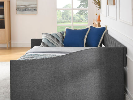 Upholstered Tufted Daybed With 2 Drawers, Waved Arms