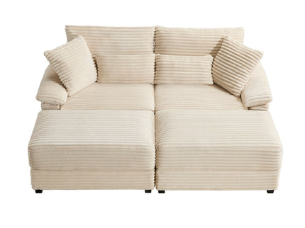 Double Chaise Lounge Set With Reversible Storage Ottomans, USB Port