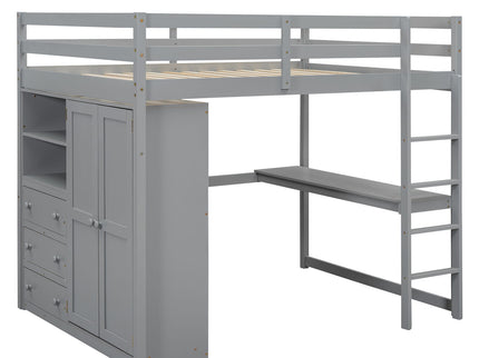 Loft Bed With Built In Wardrobe, Shelves And Drawers
