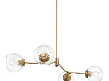 Jewel - 4 Lights Chandelier Ceiling Hanging Light Fixture - Clear / Gold