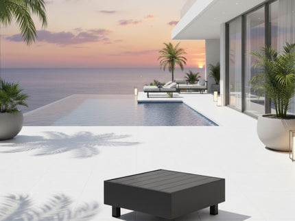 Square Slatted Patio Coffee Table With Rust Resistant Accents - Gray
