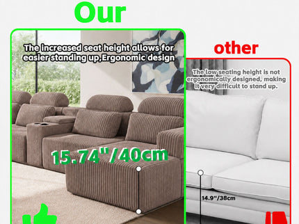 U-Shaped Sectional Sofa With Chaise Lounge And Cup Holders