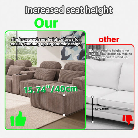 U-Shaped Sectional Sofa With Chaise Lounge And Cup Holders
