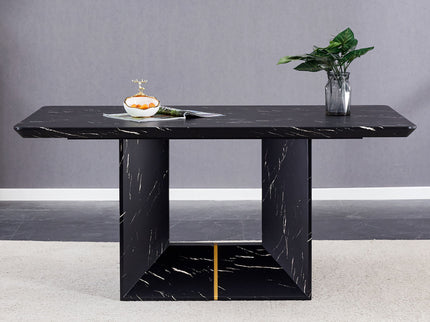 Modern Dining Table With Marbled Design For Luxurious Elegance - Black