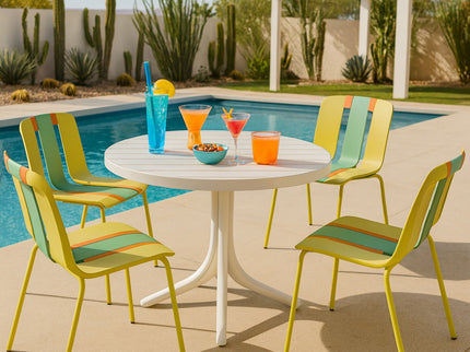 4 Piece Set Of Modern Striped Color Blocking Single Chairs With Round Table