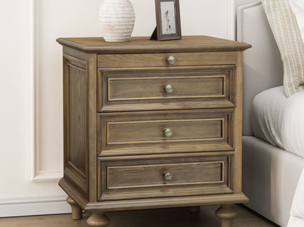 Nightstand With 4 Drawers With Hidden Pull Out Shelf - Light Brown