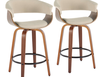 Vintage Mod - Mid Century Modern Fixed Height Counter Stool & Swivel With Round Footrest (Set of 2)