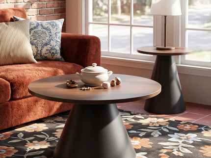 Nesting Coffee Table, Adjustable Foot Pads For Living Room (Set of 2) - Walnut / Black