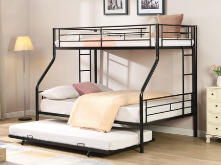 Twin Over Full Modern Metal Bunk Bed With Trundle - Black