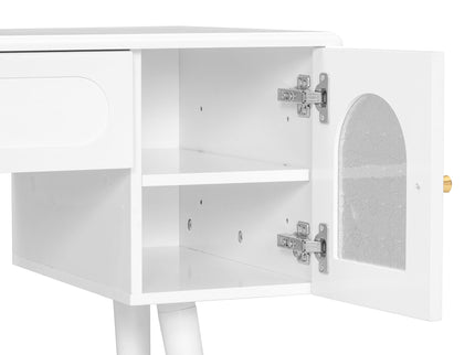 Elegant Vanity Makeup Table & Chair Set Modern Dressing Table With Organizer Writing Desk Charging Port Engineered Wood - White