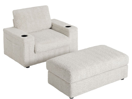 Oversized Chaise Lounge Indoor Rabbit Fur Sofa Bed With Storage Ottoman And Armrests Cup Holders With Deep Seat