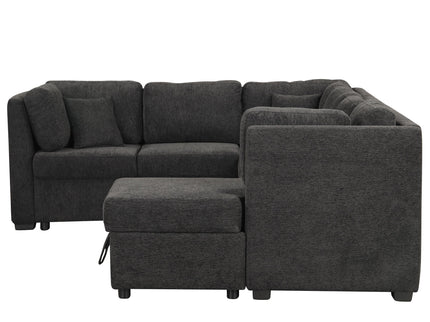 U-Shaped Sectional Sofa Pull Out Sofa Bed With Two USB Ports, Two Power Sockets, Three Back Pillows And A Storage Chaise For Living Room