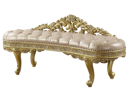 Cabriole - Synthetic Leather Bench - Gold