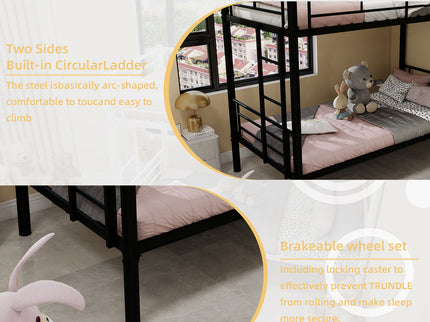 Metal Bunk Bed For Kids, Convertible Bedframe With Ladders & Guardrail