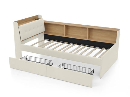 Upholstered Daybed With Storage Headboard, Wireless Charging, LED Lights