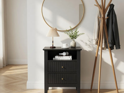 Fluted Nightstand With 2 Drawers