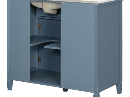 Modern Bathroom Vanity With Ceramic Sink, Freestanding, One Tip Out Drawer, 3 Side Drawers, Adjustable Shelf