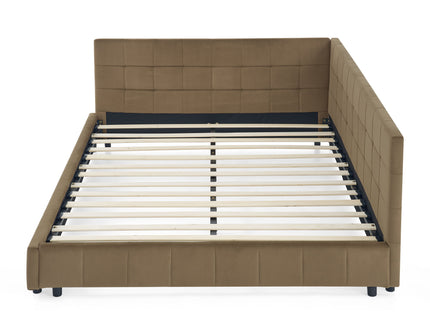 Mid-Century Storage Upholstered Tufted Bed Frame With Backrest And Armrests