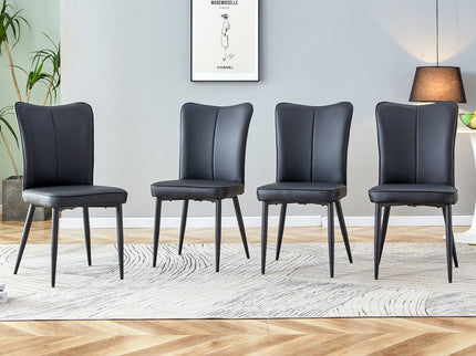 Modern Chair Set 4 Pieces With Vertical Backrest Design For Kitchen And Living Rooms - Black