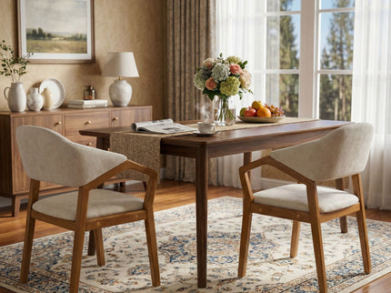 Indoor Upholstered Dining Armchair (Set of 2) - Beige / Teak
