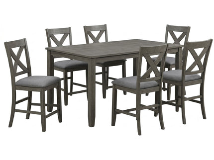 7 Piece Dining Room Furniture, Counter Height Table And 6 Chairs Set - Gray