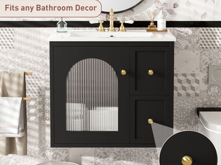 Wall-Mounted Bathroom Vanity Set With Sink, 2 Drawers And Soft-Close Door