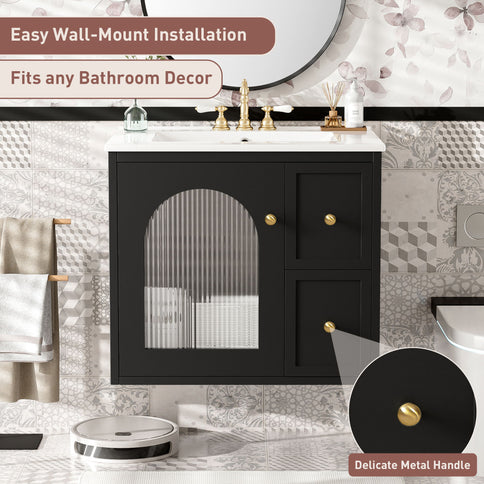 Wall-Mounted Bathroom Vanity Set With Sink, 2 Drawers And Soft-Close Door