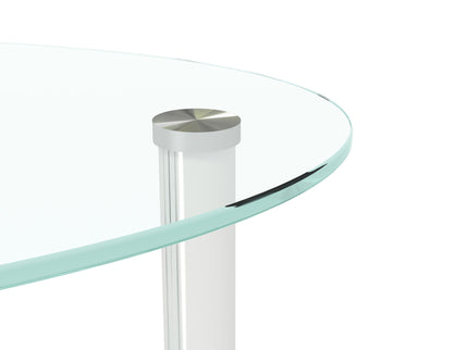 Transparent Oval Glass Coffee Table, Modern Table In Living Room Oak Wood Leg Tea Table 3-Layer Glass Table