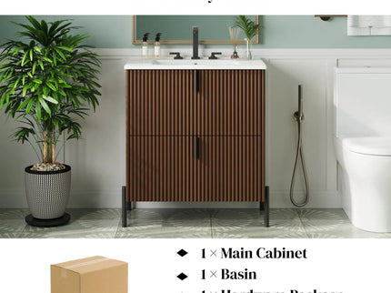 Fluted Bathroom Vanity With Ceramic Sink, Freestanding Design