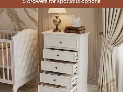 5 Drawer Tall Wide Chest Of Drawers - White