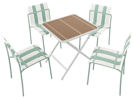 4 Piece Set Of Color Block Designed Single Chairs, Folding Square Table - Haze Green / Khaki / White